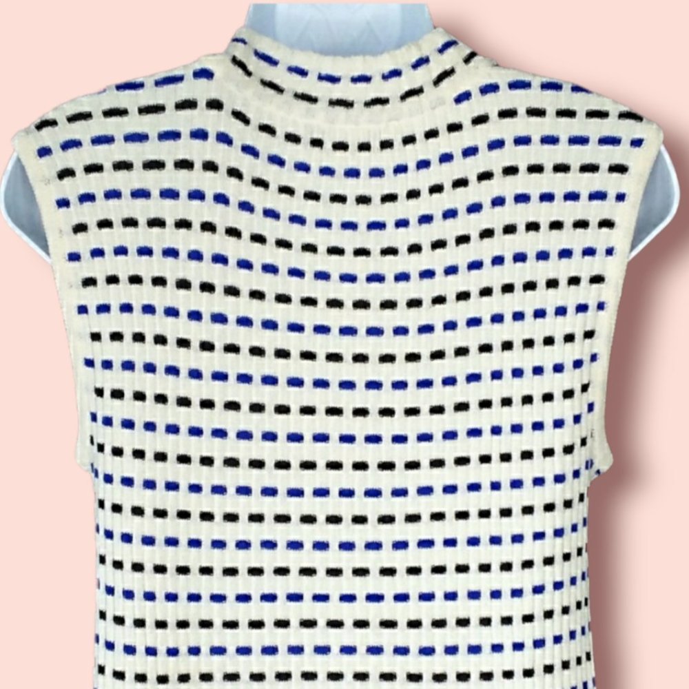Vintage 90's St. John Mock Neck Top Size Large Ribbed Knit Woven Pattern - Picture 8 of 12
